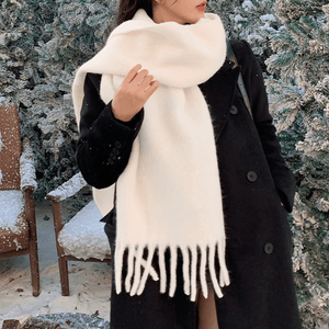 스카프 겨울 넥워머 분위기 액세서리 솔리드 컬러 스카프 화이트