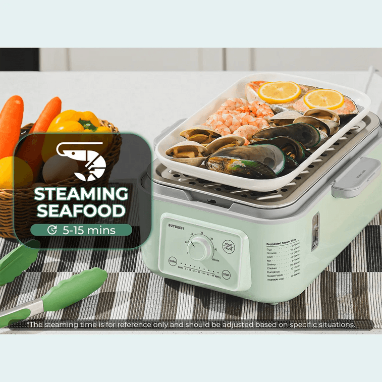 BUYDEEM北鼎 家用多功能电蒸锅 7档蒸煮时间 5L G5246 浅衫绿 【不含陶瓷蒸盘】 4
