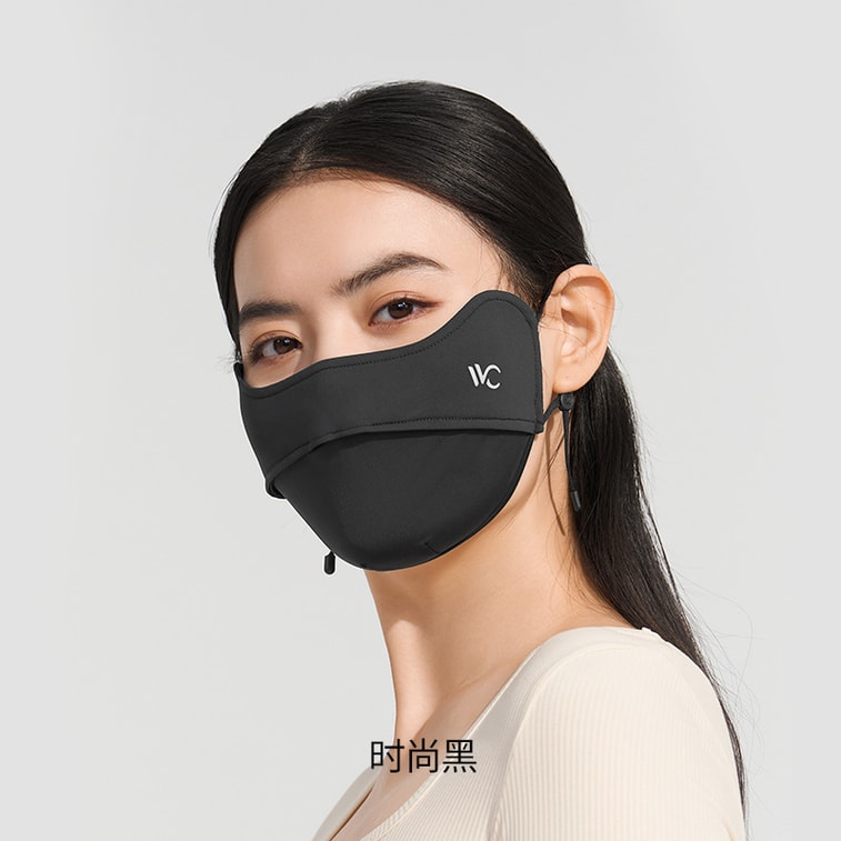 【中国直邮】VVC  防晒口罩凉感女护眼角夏季防紫外线透气显脸小不勒耳防晒面罩  时尚黑 3
