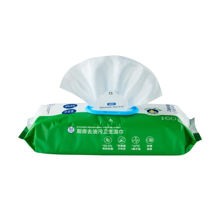 주방 위생 물티슈, 60매입, 기름때 제거 및 오염 제거용 청소 물티슈 6