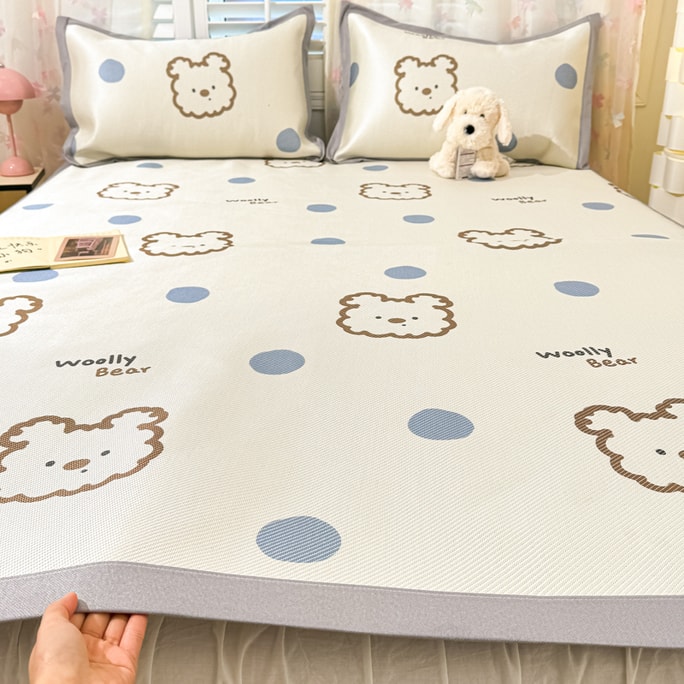 Cartoon Cooling Mat Set Blue Puppy Queen Size