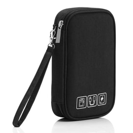 Waterproof Travel Tech Pouch 1 pcs black  - Fits Power Banks/USB Cables/Earphones 19x12cm