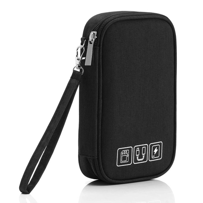 Shuiyue Qinhuai 블랙 방수 디지털 보관 가방, 파워뱅크 데이터 케이블 방수 보관 가방, 헤드폰 USB 드라이브 하드 드라이브 화장품 보관 가방, 출장용, 휴대하기 쉬운 19*12cm [다양한 데이터 케이블이 선명하게 표시됨]