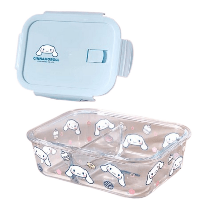 Sanrio Glass Lunch Box Microwave Heating Divided Bento Bento 1000ML Two Dividers 1pc