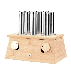 Solid wood moxibustion box, portable for home use, six-hole magnetic design, includes 6 pushers + straps + meridian chart (complete set)