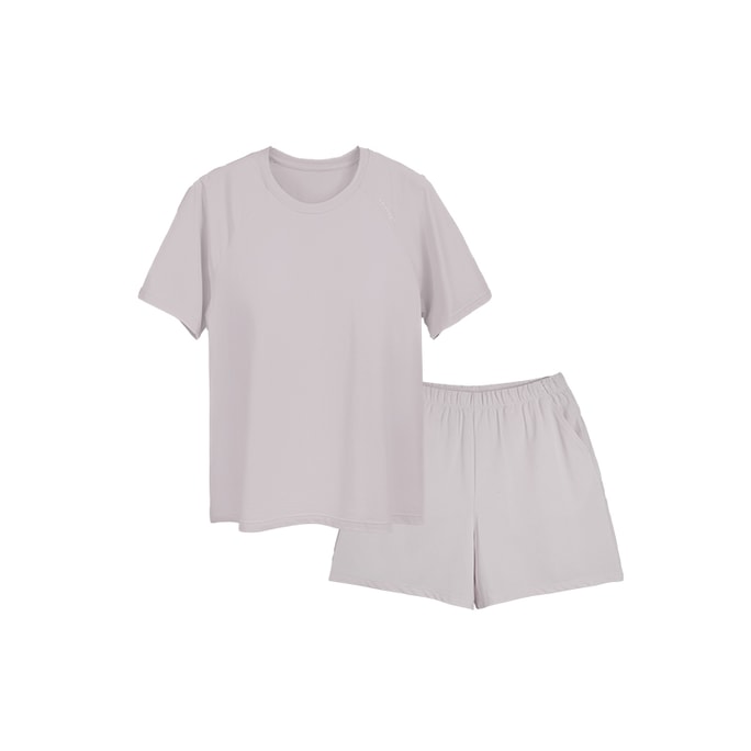 Soft Cloud Cotton Pullover Short Sleeve Suit (With bras)-Pink-S
