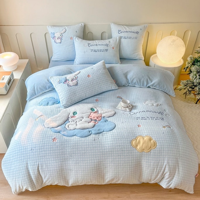 Sanrio Cinnamoroll Cute Cartoon High-Quality Velvet Three-Piece Bedding Set