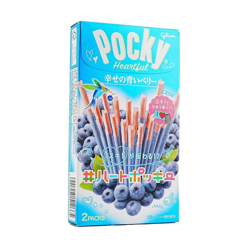 日本GLICO格力高 POCKY百奇 巧克力塗層餅乾棒 幸福藍莓味 2袋裝 54.6g【心型餅乾棒】【期間限定】