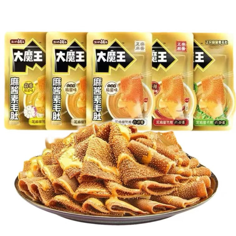  鹽津鋪子 大魔王三口味麻醬蒟蒻素毛肚 六必居麻醬味 香辣麻醬味 香菜麻醬味 120克六袋 麻醬只用六必居 富含膳食纖維 口味隨機發貨 3