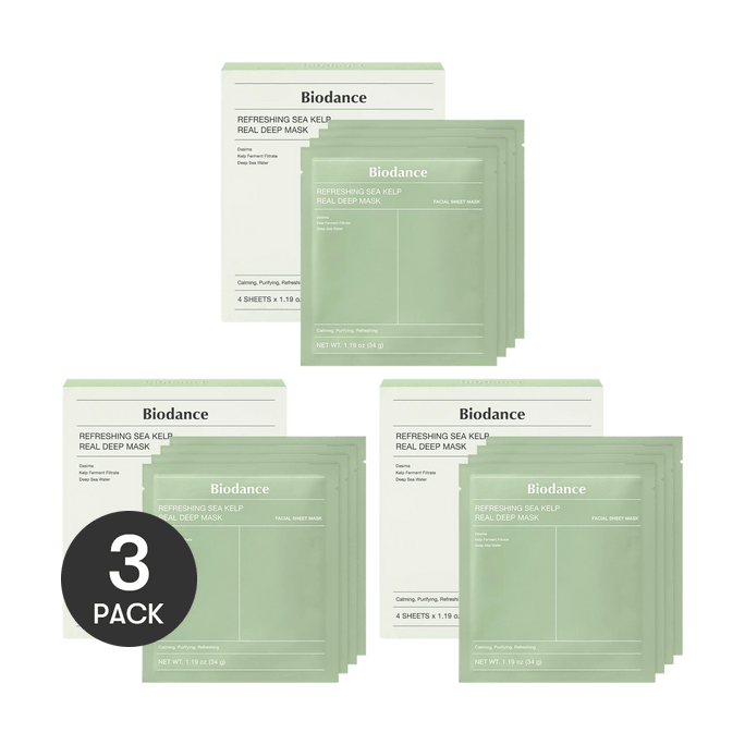Refreshing Sea Kelp Real Deep Mask, 34g x 4ea [NEW] - Calming, Purifying, Refreshing, Acne-Prone Skin *3【3 Packs】【NEW】