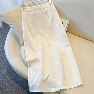 【中国からの直送】ASISスタイル ハイウエスト ジャカード ヒップスカート - アプリコット L