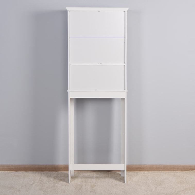 Over-The-Toilet Storage 23.62*7.72*67.32in【Door Cabinet·Adjustable Shelf·Open Display】White Wooden Bathroom Space Saver, Laundry Organizer【Small Bathrooms·Renters】Anti-Tip Hook Easy-Numbered Assembly 9
