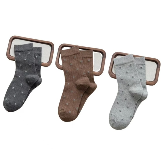 Autumn/Winter Bone-Free Retro Floral Mid-Calf Socks One Size Fits All Light Gray Brown Dark Gray 3-Pair Pack