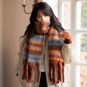 Melad Striped White Scarf With A Large Neck Caramel Color F