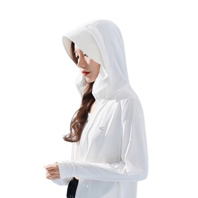 Sunscreen clothing UV hooded face protection breathable thin section sunscreen clothing jacket simple white