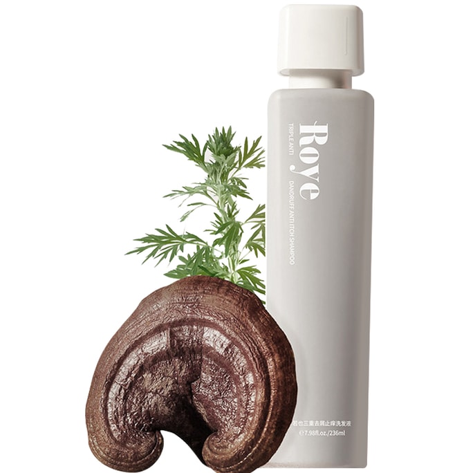Ruoye [公俊推薦人気ブランド] トリプルふけ防止鎮静・かゆみ防止シャンプー、ヨモギと霊芝オイルコントロールボリュームアップ＆フレグランスシャンプー 236ml [4週間でふけ74%減少] 特許取得済みのふけ防止小型グレーボトルシャンプー、オイルコントロールボリュームアップセット、Dilirebaの選択