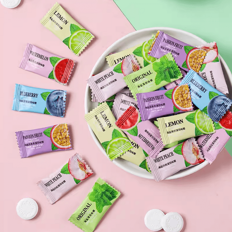 QINJING Sugar-Free Sea Salt Mints Candy Mixed Fruit Flavor, 7.05