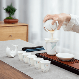 南山先生 素锦莲华茶具套装 6人盖碗泡茶功夫茶具 圆融盖碗款 9件套