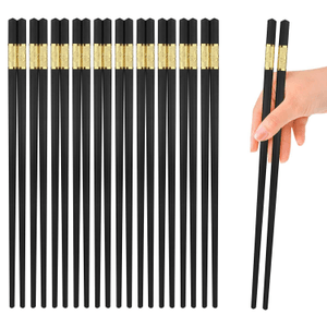 10 Pairs Non-Slip Fiberglass Chopsticks, Reusable Chopsticks Gift Set Dishwasher Safe, Easy to Use and Clean, Square Lightweight for Home Kitchen, Hotel, Restaurant Dining Tools, Black and Gold