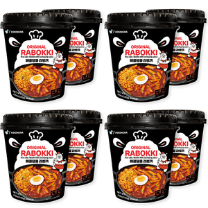 키니코라 프리미엄 인스턴트 라볶이 컵 - (오리지널 매운맛 8컵) 한국식 라면 볶음밥 | 빠르고 편리함