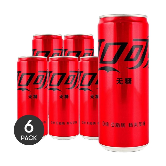 大陆版可口可乐 无糖汽水 原味 罐装 330ml *6【6份超值装】【0糖0卡】