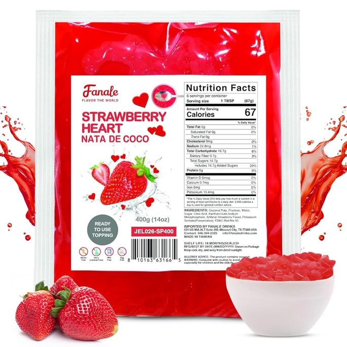 美国 Fanale Drinks 梵纳立 草莓心形椰果 400g