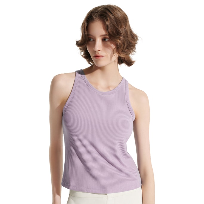  Ribbed Bra-in Tank Top with Pads - Chanti Purple M