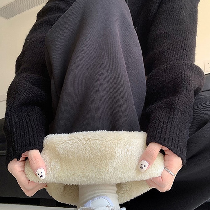 [중국 직배송] HSPM 램스울 스웨트 팬츠, 가을/겨울 루즈핏 조거 팬츠, 두꺼운 웜 캐주얼 와이드 레그 팬츠, 스트레이트 레그 플리스 안감 스웨트 팬츠, 다크 그레이 램스울 레귤러 사이즈, M, 1개