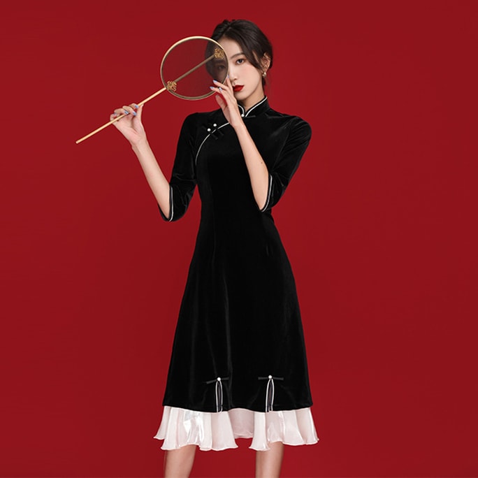 Black velvet improved cheongsam dress Guochao young girls new cheongsam