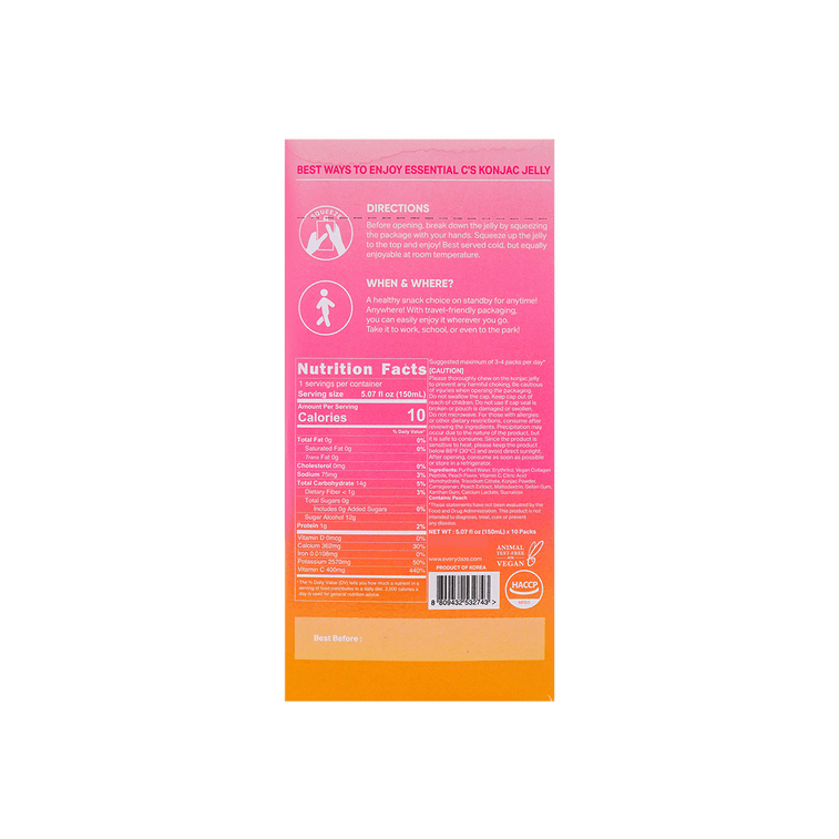 韓國EVERYDAZE 膠原蛋白維C魔芋果凍 純素零糖低卡瘦身美容 桃子口味 150ml*10支入【吃前捏一捏 冷藏後更好吃】 12