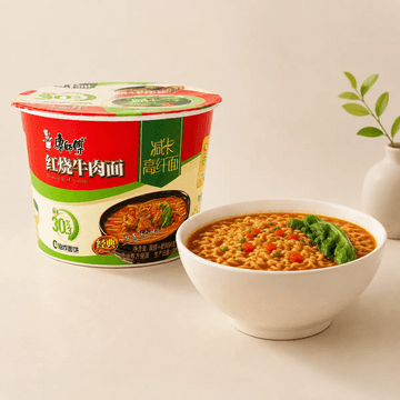 康师傅 红烧牛肉面减卡高纤面 94g【0油炸面饼】【高膳食纤维低卡方便面】