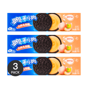 White Peach Oreos - Chocolate Sandwich Cookies with White Peach Cream, 3.42 oz *3【3 Packs】
