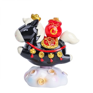 【中国直邮】 HSPM 新款小马财财转转乐摆件桌面装饰品 文创礼品摆件 黑色 F 1个