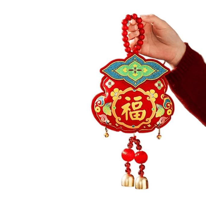 【中国直邮】 爱笑喜庆 过年装饰门把手小挂件毛绒醒狮马年春节布置贺年装饰柿柿如意16*33cm*1件