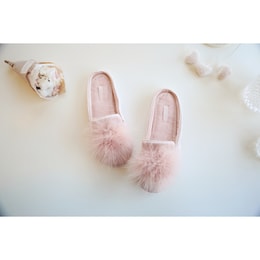 Women’s Feather Puff Velvet Loafer Slipper Pink Size 36-37