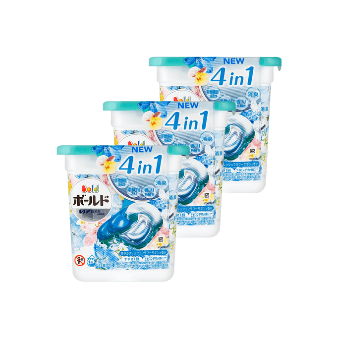 日本P&G寶潔 Bold超濃縮4D洗衣凝珠 含柔順劑 藍色百合香 11粒*3【超值3盒入】