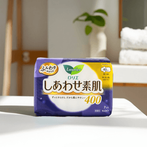 日本KAO花王 LAURIER乐而雅 F超柔软系列 超长量多棉柔卫生巾 温和无刺激 夜用400mm 7片入 (新旧版本随机发送)