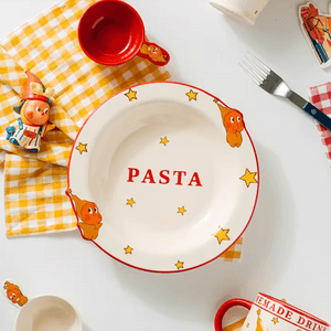 川岛屋 可爱星星人浮雕意大利面深盘 家用陶瓷深盘 9.5"