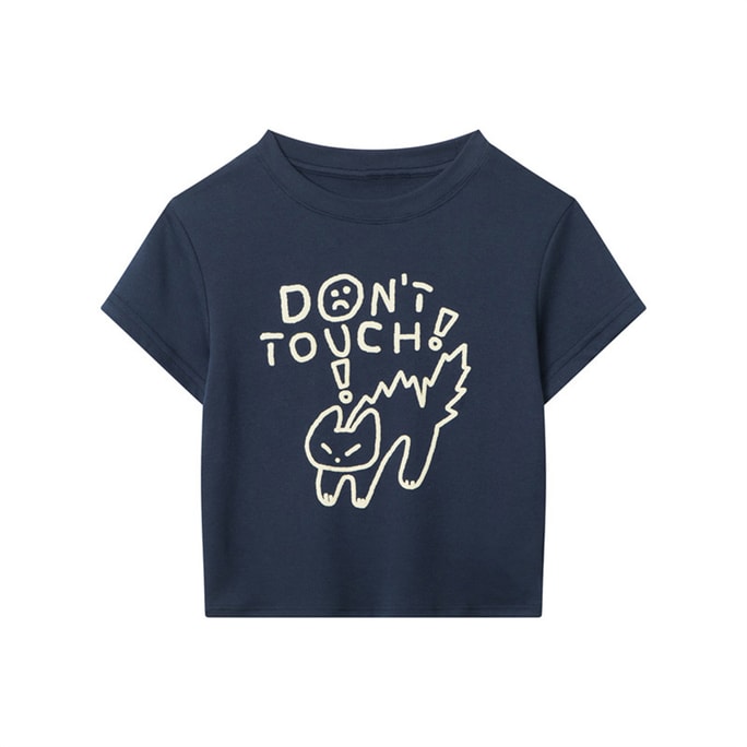 New Cartoon Print Slim Fit Spicy Girl Short Sleeved Shirt Navy S