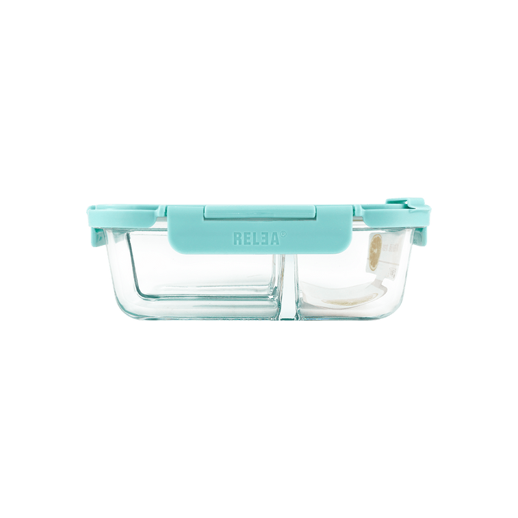 長方形 2 コンパートメント ガラス ランチ ボックス 1040ml ブルー 4