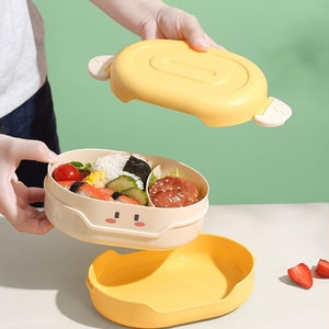 LunchBox 黃色高顏值創意卡通 保溫便當盒 食品級家用便當盒 可微波爐加熱 雙層隔熱 學生餐具 午餐盒 水果沙拉輕食便當盒收納 上班女生 兒童 便當盒 750ML