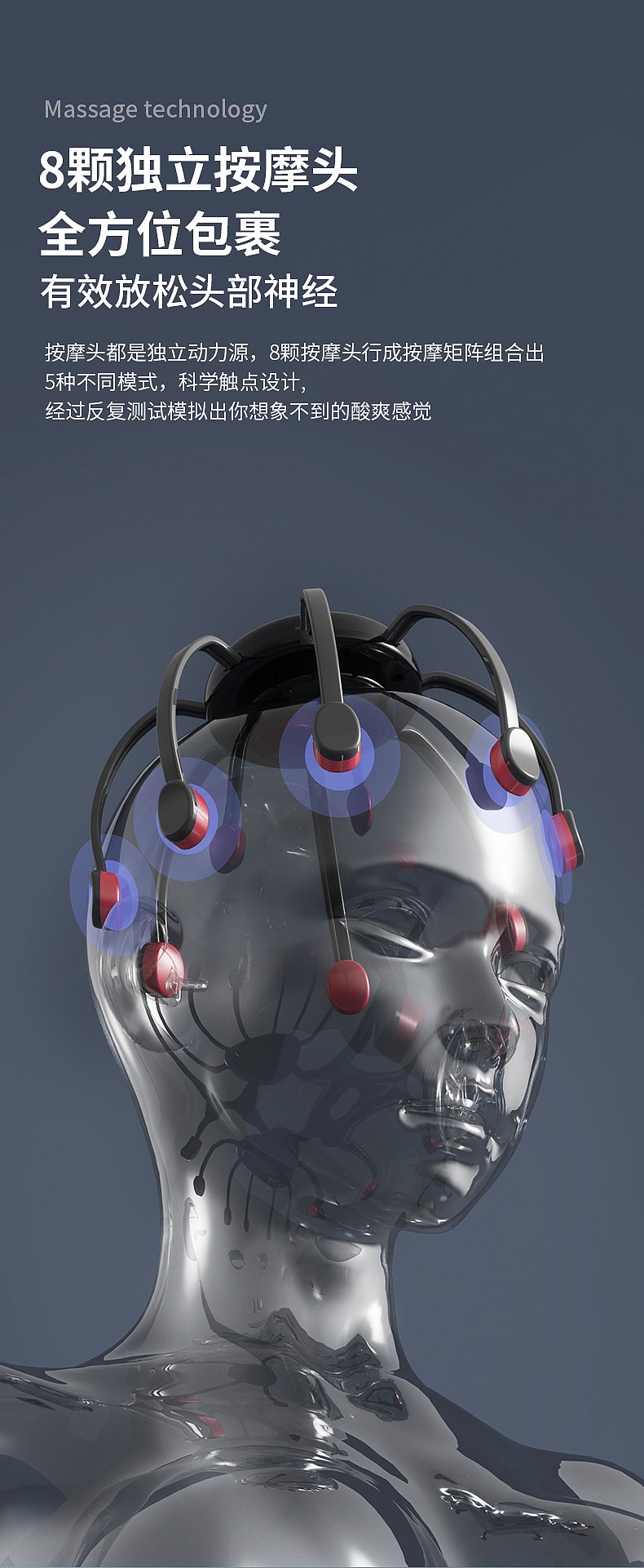 【中国直邮】 晶雅家 头部舒压 全自动八爪鱼头部按摩器 8 头 TMS 按摩 + 5 种模式 熬夜失眠专用 象牙白一台装
