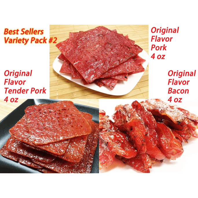 Pork Jerky (orig. pork 4oz./orig. tender pork 4oz./orig bacon 4oz.) 3bags Total 12oz. Singapore-style jerky 340g