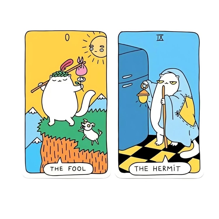 Cat Tarot Cards with Cat Paw Design, Cute & Surreal Style, Waite