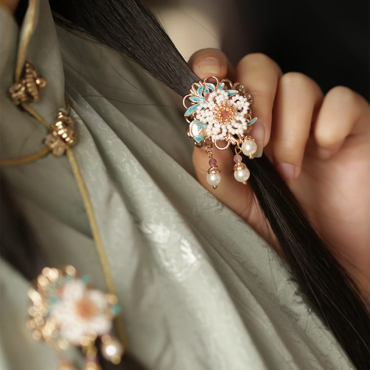 [中国直送] HSPM クラシックヘアバックル タッセル付き 漢服アクセサリー 編み込みヘアアクセサリー 森風 妖精風 宋代 レトロ ブルーヘアアクセサリー (シングルサイズ、ミディアム) 3