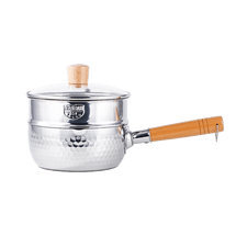 YANOSAKU矢之作 日式锤纹不锈钢雪平锅 一人食蒸煮两用小奶锅 18cm 附蒸屉 燃气电磁炉通用