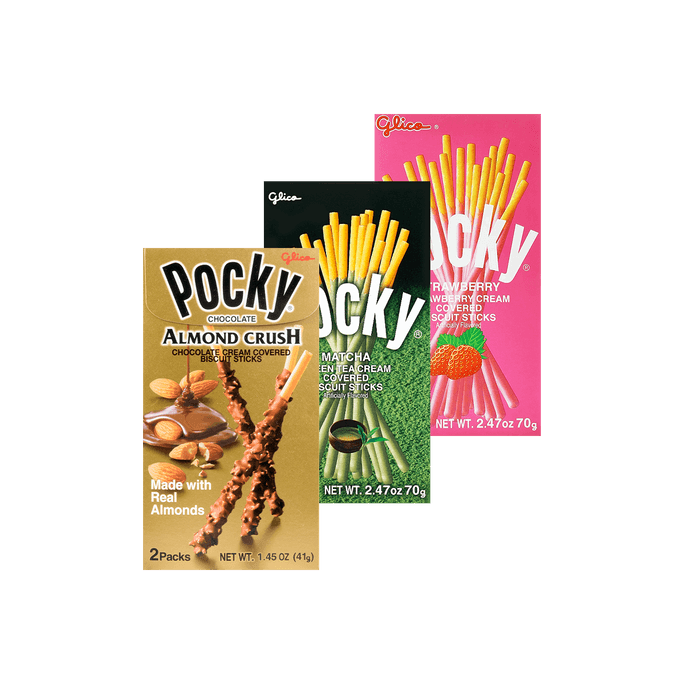 【Value Pack】POCKY Covered Biscuit Sticks 70g*3【Strawberry+Matcha+ Almond Crush Chocolate 】