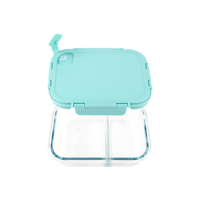 RELEA物生物 雙分隔長方形玻璃便當盒 上班族帶飯保鮮盒微波爐加熱便當盒 1040ml 蒂芙尼