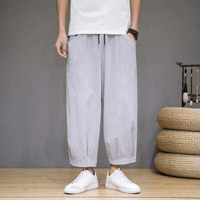 Chinese Style Summer Thin Loose Wide-leg Harem Pants Light-grey M