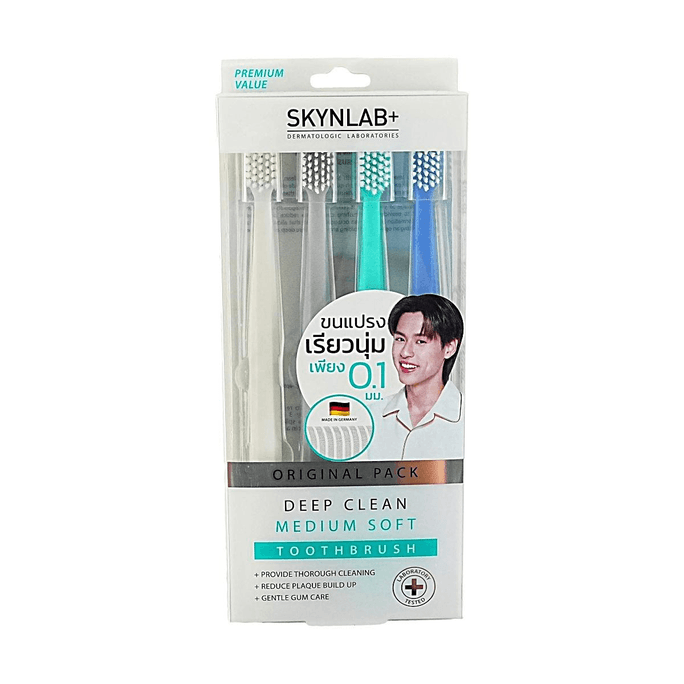 泰國SKYNLAB 深層清潔中軟毛牙刷 溫和潔齒不傷牙齦 4 支裝 經典款 【BKPP代言】